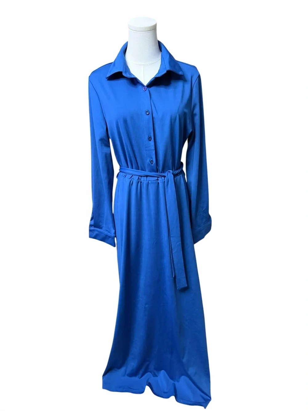 Classic Collared Maxi Shirt Dress in Cobalt Blue - Picture 2 of 4